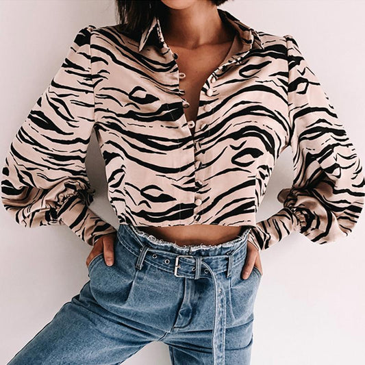 Satin Blouse with Animal Print Shirt