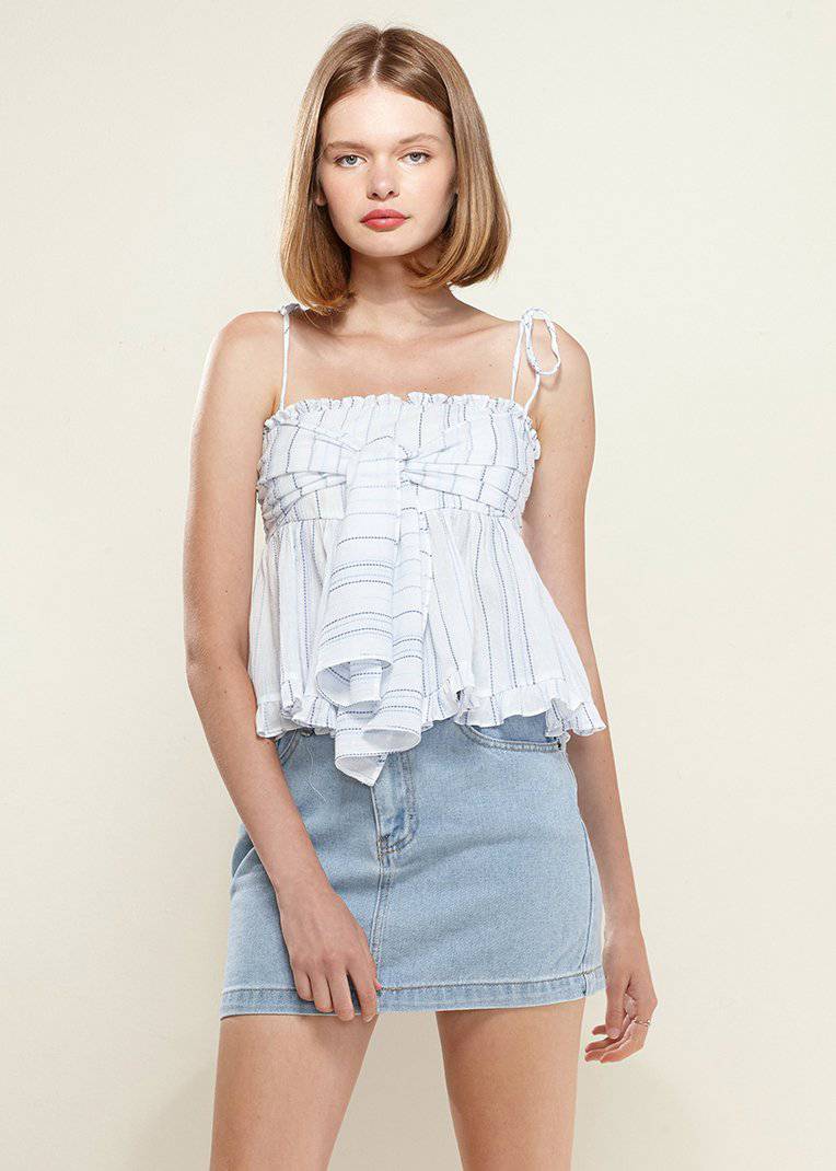 Women's Tie Front Flared Cami Blouse in Oceanstripe