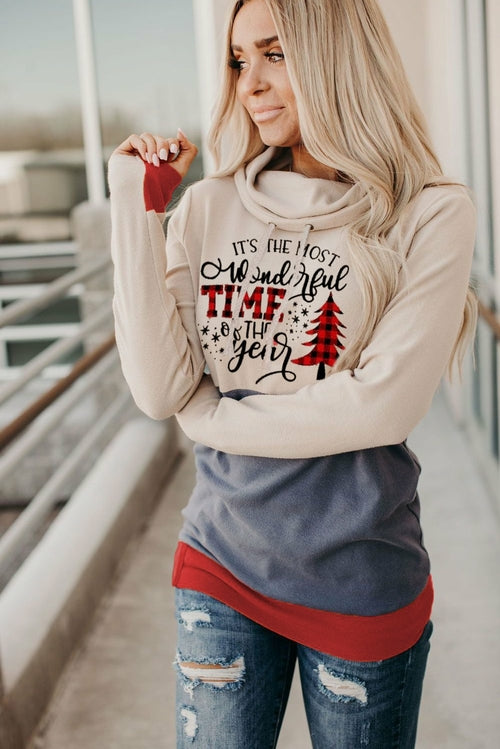 Christmas Tree Print Hoodie with Thumb Hole