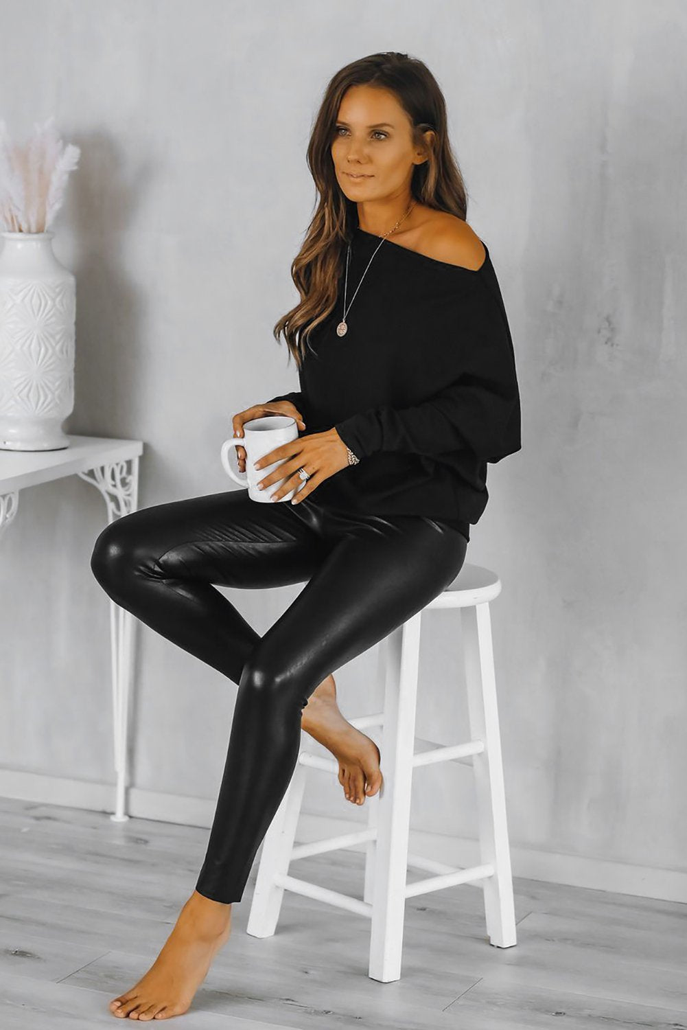 Off Shoulder Ribbed Texture Raglan Long Sleeve Top