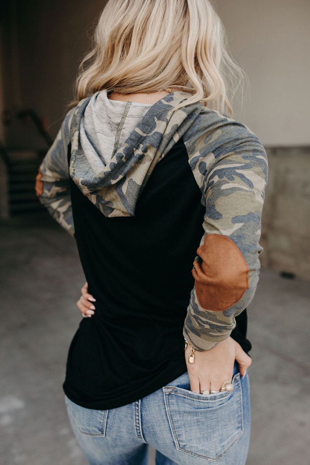 Camo Print Patchwork Hoodie