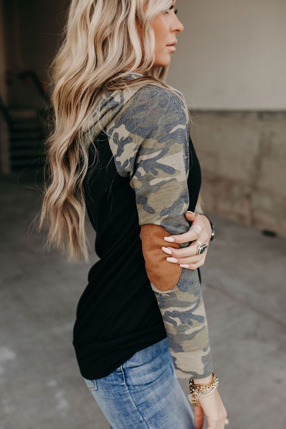 Camo Print Patchwork Hoodie