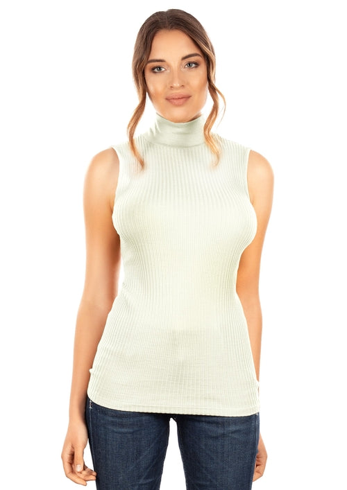 Merino Wool Blend Mock Neck Sleeveless Top