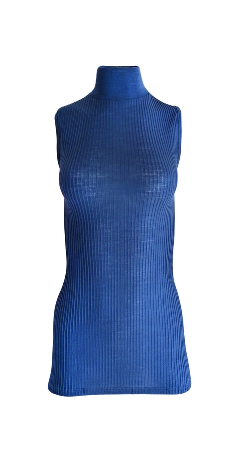 Merino Wool Blend Mock Neck Sleeveless Top