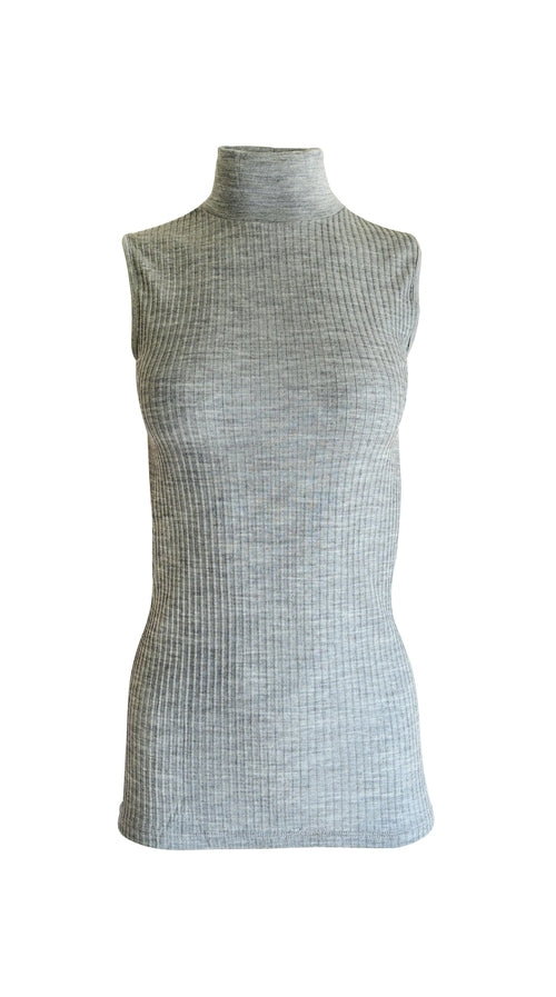 Merino Wool Blend Mock Neck Sleeveless Top