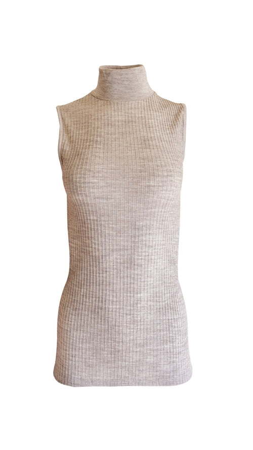 Merino Wool Blend Mock Neck Sleeveless Top