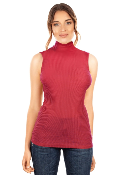 Merino Wool Blend Mock Neck Sleeveless Top