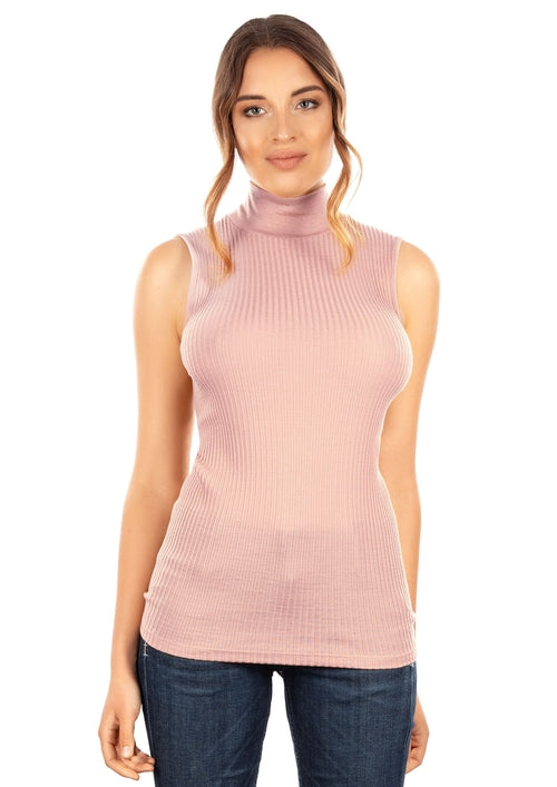 Merino Wool Blend Mock Neck Sleeveless Top