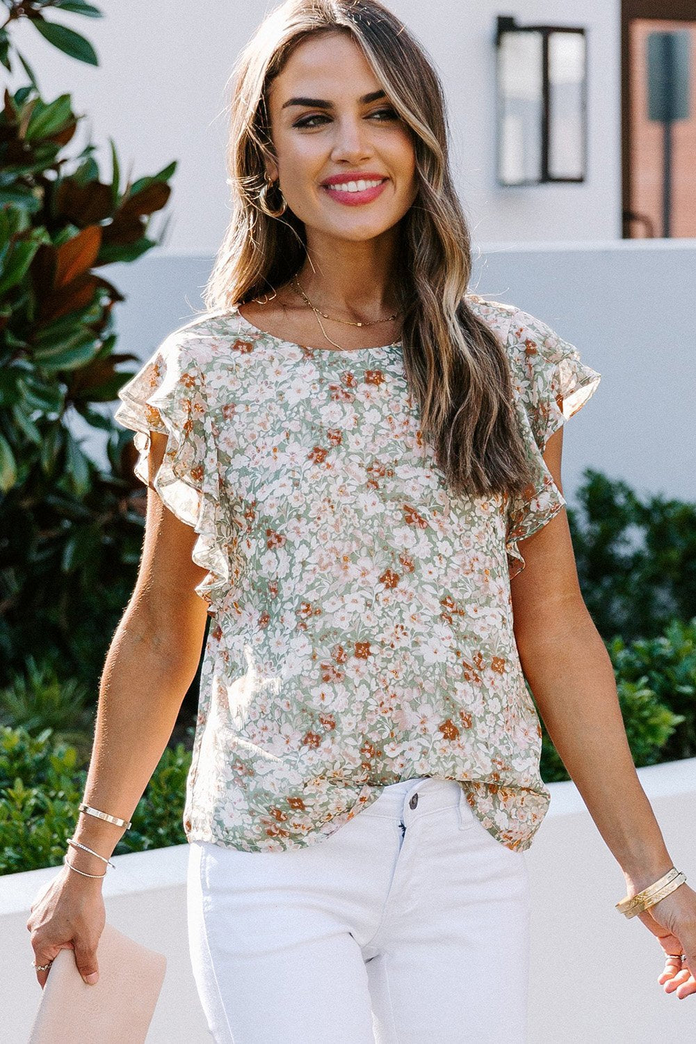 Floral Ruffle Short Sleeve Tee