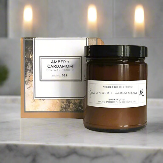 Amber + Cardamom Scented Soy Wax Candle