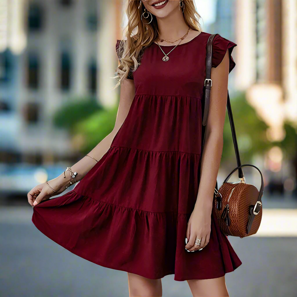 Womens Flowy Dress with Cap Sleeves