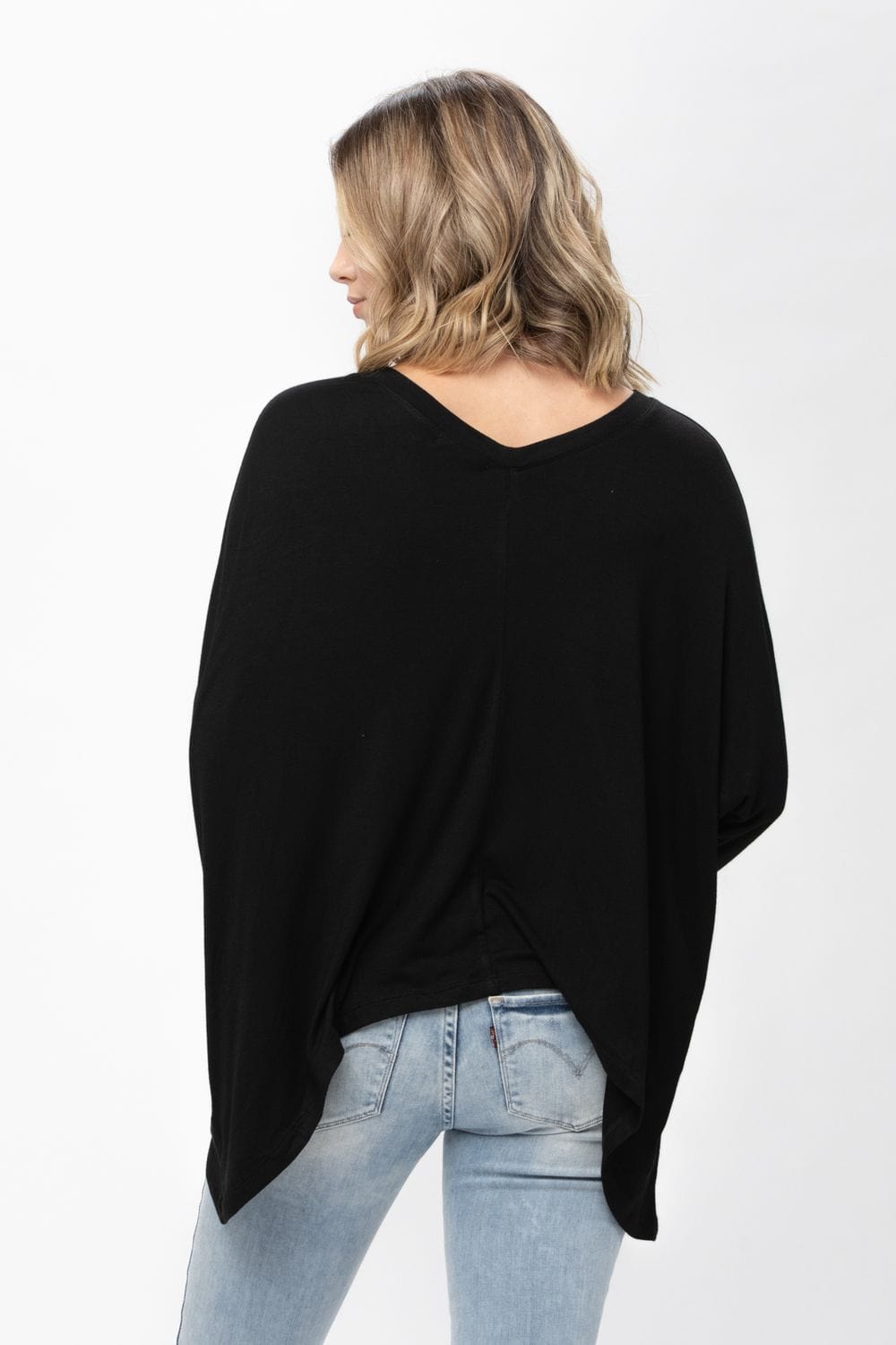 Knit Tunic Blouse Dolman Sleeve Oversized Curved-Hem Asymmetrical Tops