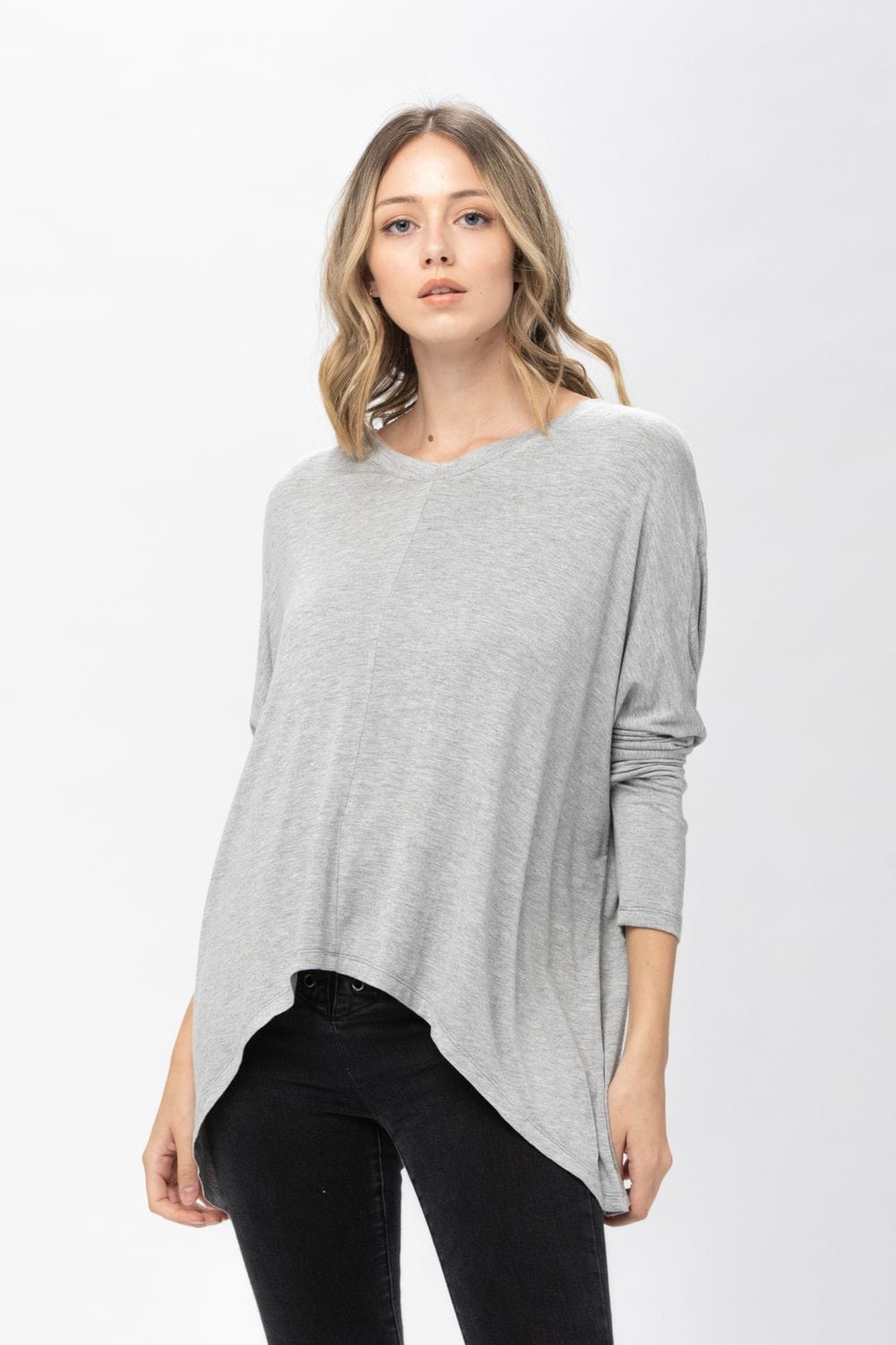 Knit Tunic Blouse Dolman Sleeve Oversized Curved-Hem Asymmetrical Tops