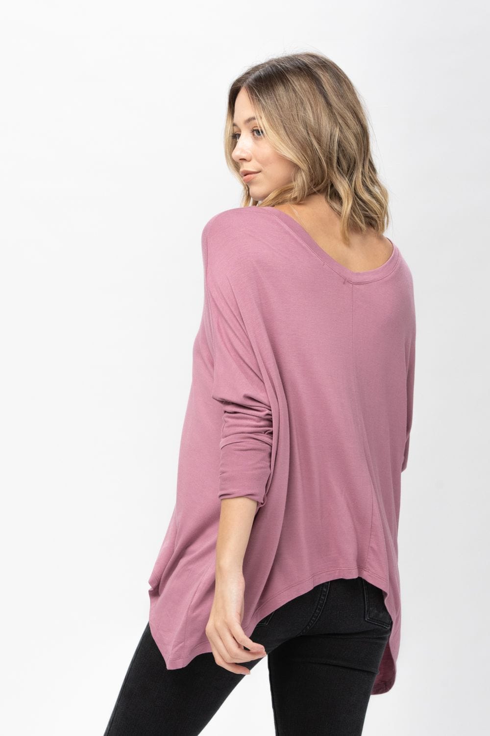 Knit Tunic Blouse Dolman Sleeve Oversized Curved-Hem Asymmetrical Tops