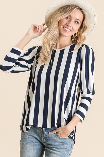 Round Neck Bubble Sleeves Blouse