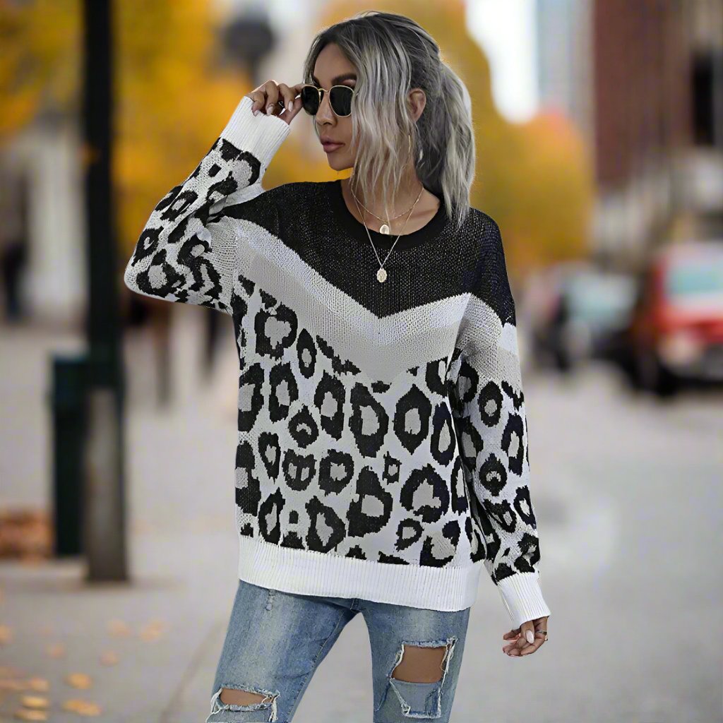 Leopard Print Round Neck Sweater