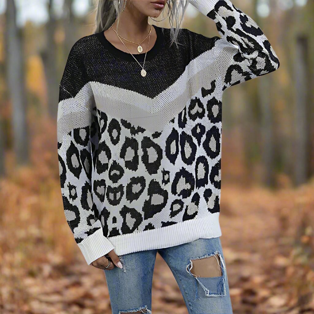 Leopard Print Round Neck Sweater