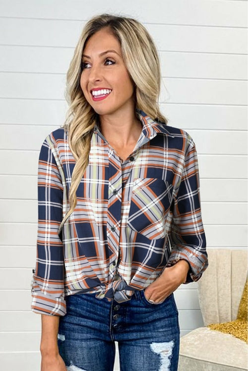 Chic Plaid Print Shirt with Pocket