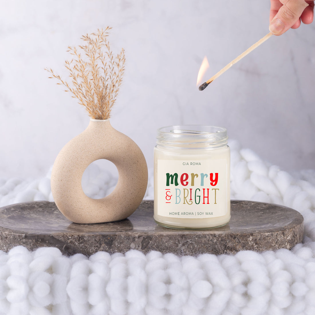 Merry + Bright Christmas Candle